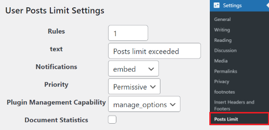 limiting posts by users settings